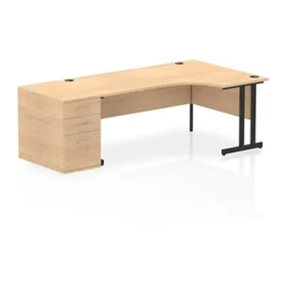 Impulse 1800 RH Crescent Desk Maple/Black Cantilever 800 Desk High Ped