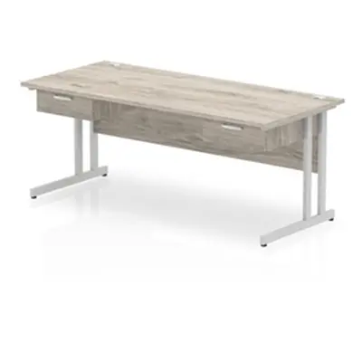 Impulse 1800x800 Desk Grey Oak/Silver Cantilever 2x1 Drawer Fixed Ped