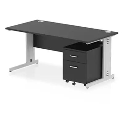 Impulse 1600x800 Desk Black/Silver Cable Managed 2 Drawer Mobile Ped