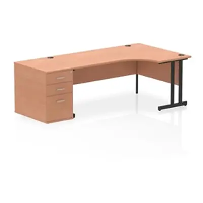 Impulse 1800 RH Crescent Desk Beech/Black Cantilever 800 Desk High Ped