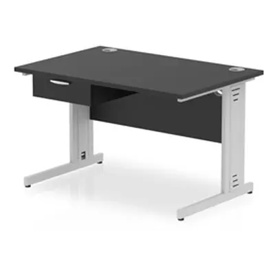 Impulse 1200x800 Desk Black/Silver Cable Managed Leg 1 Dr Fixed Ped