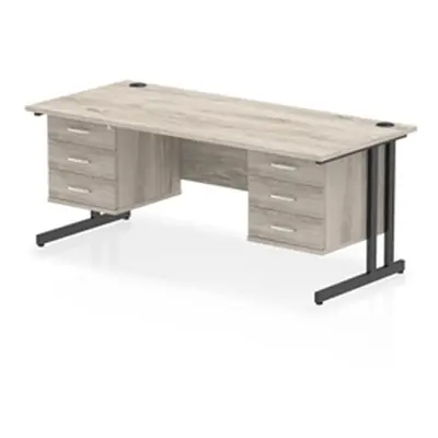 Impulse 1800x800 Desk Grey Oak/Black Cantilever 2x3 Drawer Fixed Ped