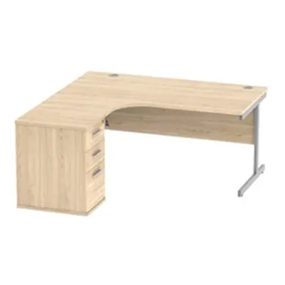 Single Upright LH Radial Desk + Desk High Ped 1600X1200 Oak/Silver