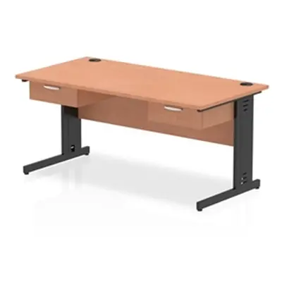 Impulse 1600x800 Desk Beech/Black Cable Managed 2x1 Drawer Fixed Peds