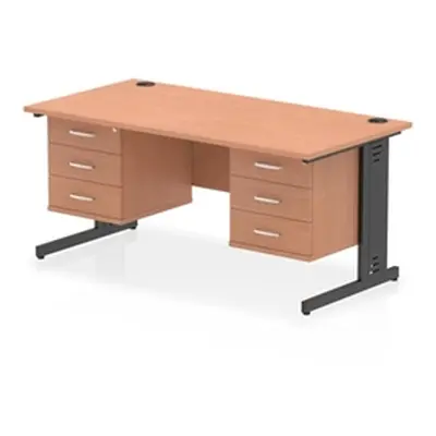 Impulse 1600x800 Desk Beech/Black Cable Managed 2x3 Drawer Fixed Peds