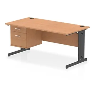 Impulse 1600x800 Desk Oak/Black Cable Managed Leg 1x2 Drawer Fixed Ped