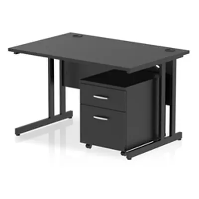 Impulse 1200x800 Desk Black/Black Cantilever Leg 2 Drawer Mobile Ped