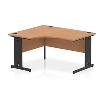 Impulse 1400 LH Crescent Office Desk Oak Top Black Cable Managed Leg