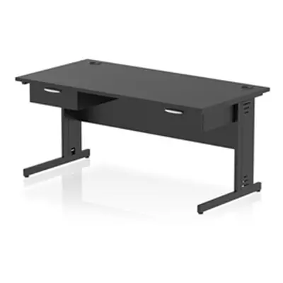 Impulse 1600x800 Desk Black/Black Cable Managed 2x1 Drawer Fixed Peds