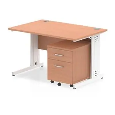 Impulse 1200x800mm Desk Beech Top White Cable Managed Leg + Mobile Ped