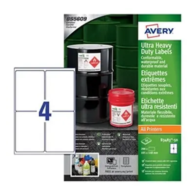 Avery B3483-50 Ultra Resistant Labels 50 sheets - 4 Labels per Sheet