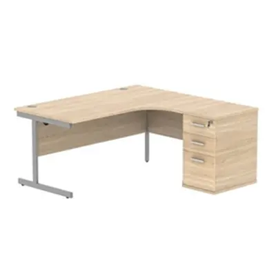 Single Upright RH Radial Desk + Desk High Ped 1600X1200 Oak/Silver