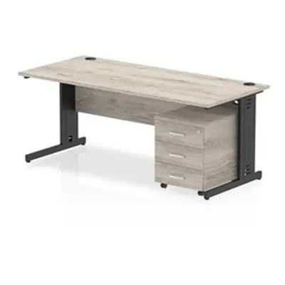 Impulse 1800x800 Desk Grey Oak/Black Cable Managed 3 Drawer Mobile Ped