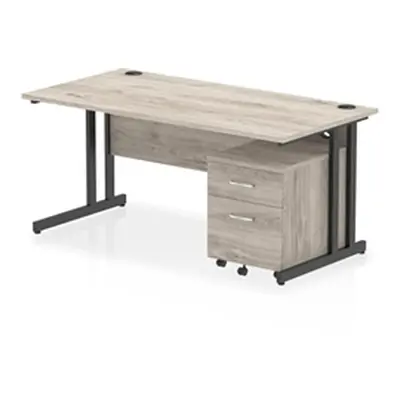 Impulse 1600x800 Desk Grey Oak/Black Cantilever 2 Drawer Mobile Ped