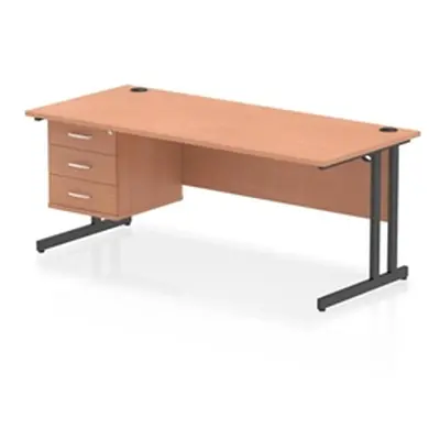 Impulse 1800x800 Desk Beech/Black Cantilever Leg 1x3 Drawer Fixed Ped