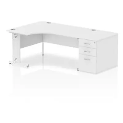 Impulse 1600 Left Crescent Desk White Cable Managed + Desk High Ped