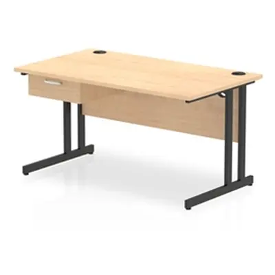 Impulse 1400x800 Desk Maple/Black Cantilever Leg 1x1 Drawer Fixed Ped