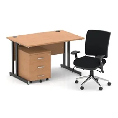 Impulse 1200 Desk Oak/Black Cantilever 3 Drawer Mobile Ped Black Chair