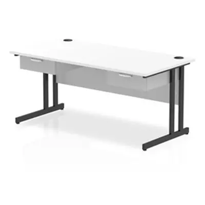 Impulse 1600x800 Desk Cantilever Leg White/Black 2x1 Drawer Fixed Ped