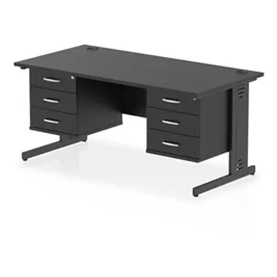 Impulse 1600x800 Desk Black/Black Cable Managed 2x3 Drawer Fixed Peds