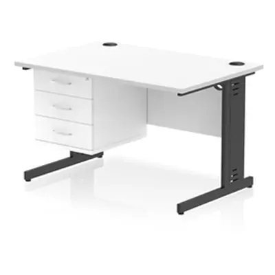 Impulse 1200x800 Desk White Top Black Cable Managed Leg 3 Dr Fixed Ped