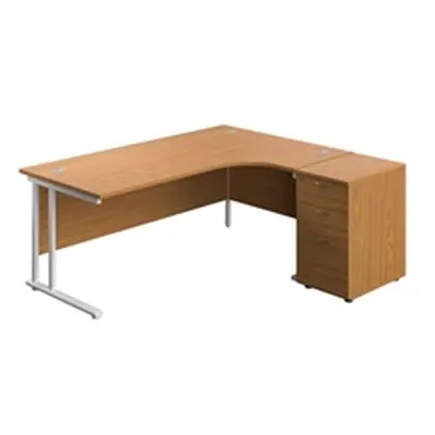 1800X1200 Twin Right Hand Radial Desk Nova Oak-White + Desk High Ped