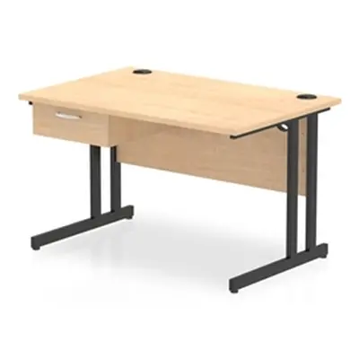 Impulse 1200x800 Desk Maple/Black Cantilever Leg 1x1 Drawer Fixed Ped