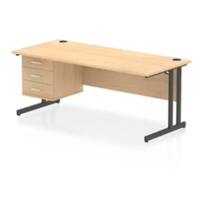 Impulse 1800x800 Desk Maple/Black Cantilever Leg 1x3 Drawer Fixed Ped