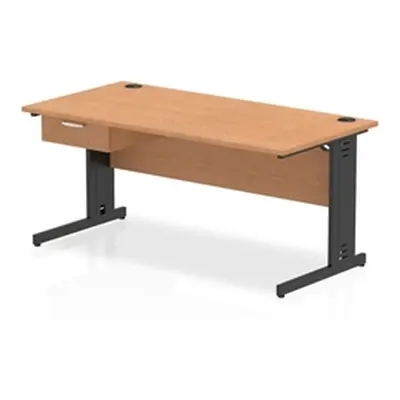 Impulse 1600x800 Desk Oak/Black Cable Managed Leg 1x1 Drawer Fixed Ped