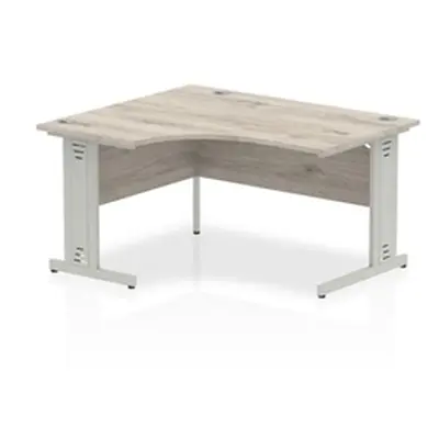 Impulse 1400mm Left Crescent Desk Grey Oak Silver Cable Managed Leg