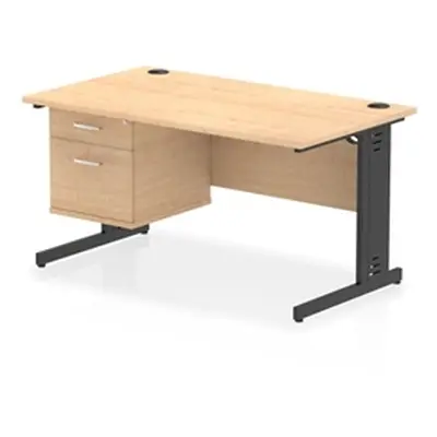 Impulse 1400x800 Desk Maple/Black Cable Managed Leg 2 Dr Fixed Ped