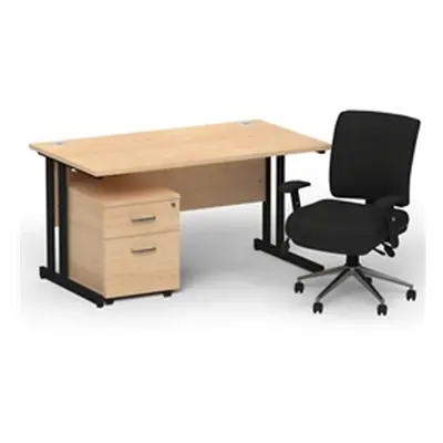 Impulse 1400 Black Cant Desk Maple + 2 Dr Mobile Ped & Chiro Black