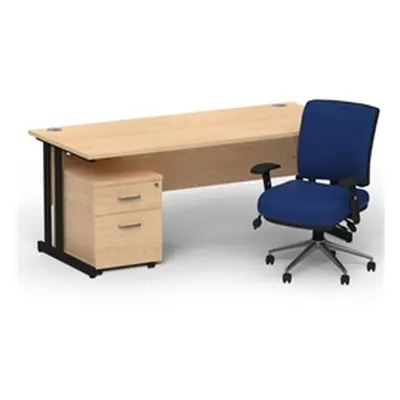 Impulse 1800 Black Cant Desk Maple + 2 Dr Mobile Ped & Chiro Blue