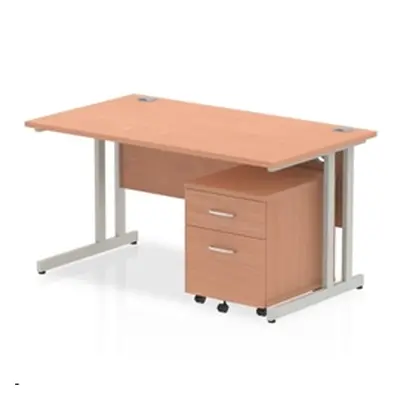 Impulse 1400x800mm Desk Beech Top Silver Cantilever Leg and Mobile Ped