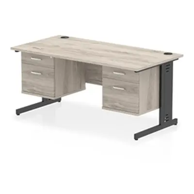 Impulse 1600x800 Desk Grey Oak/Black Cable Managed 2x2 Dr Fixed Peds