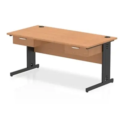 Impulse 1600x800 Desk Oak/Black Cable Managed Leg 2x1 Drawer Fixed Ped