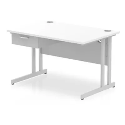 Impulse 1200x800 Desk Cantilever Leg White/Silver 1x1 Drawer Fixed Ped