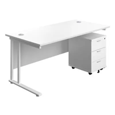 1600X800 Twin Rectangular Desk White-White + Mobile 3 Drawer Ped