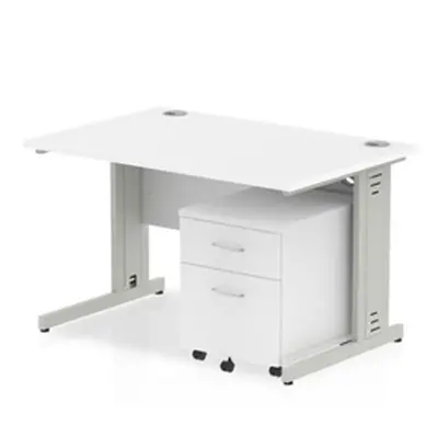 Impulse 1200x800 Desk White Top Silver Cable Managed Leg + Mobile Ped