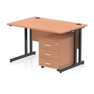 Impulse 1200x800 Desk Beech/Black Cantilever Leg 3 Drawer Mobile Ped