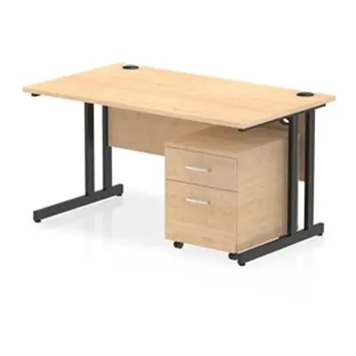 Impulse 1400x800 Desk Maple/Black Cantilever Leg 2 Drawer Mobile Ped