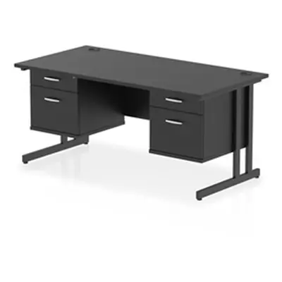 Impulse 1600x800 Desk Black/Black Cantilever Leg 2x2 Drawer Fixed Ped