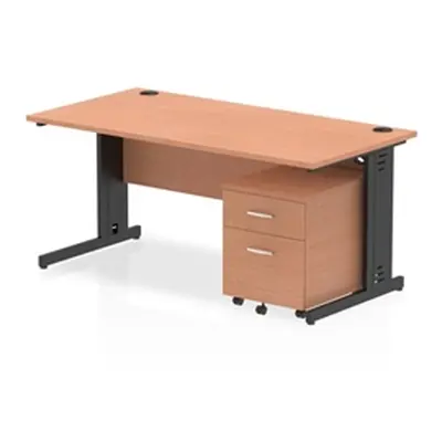 Impulse 1600x800 Desk Beech/Black Cable Managed 2 Drawer Mobile Ped