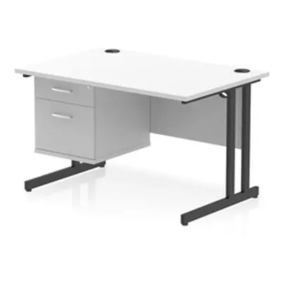 Impulse 1200x800 Desk Cantilever Leg White/Black 1x2 Drawer Fixed Ped