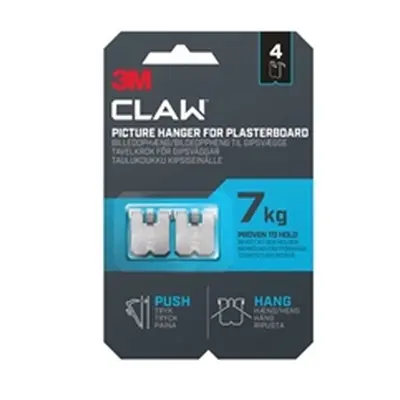 3M CLAW Picture Hanger For Plasterboard Stainless Steel Holds Up To