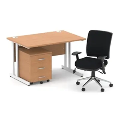 Impulse 1200 Desk Oak/White Cantilever 3 Drawer Mobile Ped Black Chair