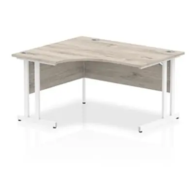 Impulse 1400mm Left Crescent Desk Grey Oak Top White Cantilever Leg