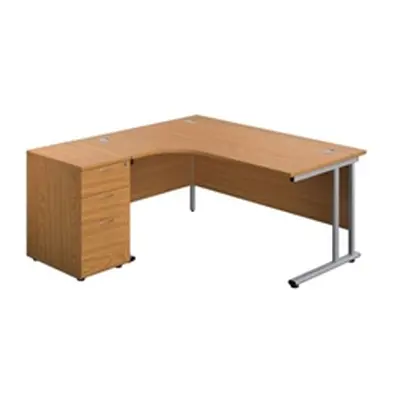 1600x1200 Twin Left Hand Radial Desk Nova Oak-Silver + Desk High Ped