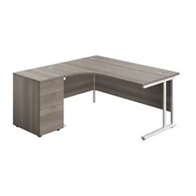 1600x1200 Twin Left Hand Radial Desk Grey Oak-White + Desk High Ped