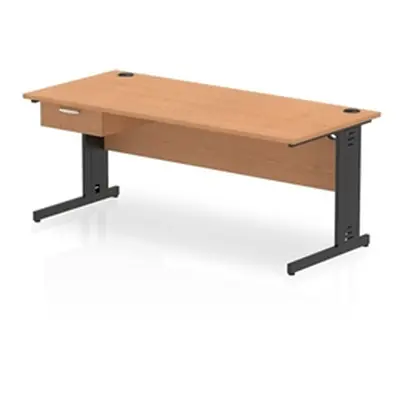 Impulse 1800x800 Desk Oak/Black Cable Managed Leg 1x1 Drawer Fixed Ped